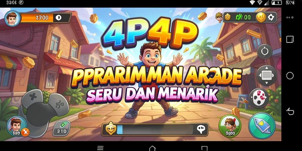 Screenshot utama 4P4P menampilkan gameplay penuh aksi di arena Arcade.