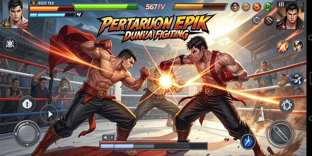 Tampilan seru gameplay pertarungan di 567TV dengan karakter yang beragam.