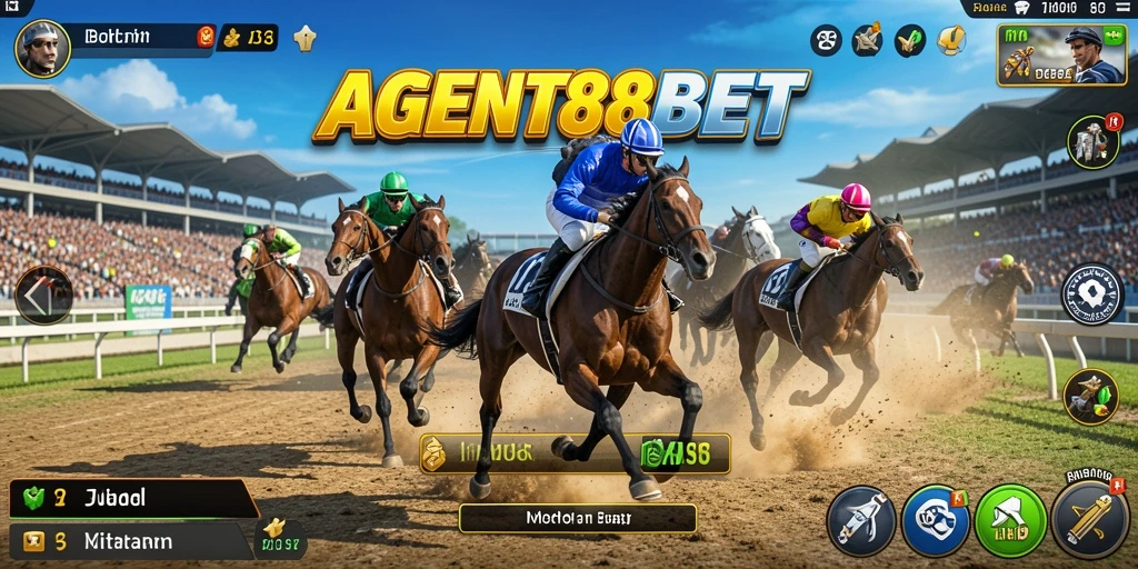 Screenshot gameplay AGENT88BET menampilkan balapan mendebarkan dengan mobil yang cepat.