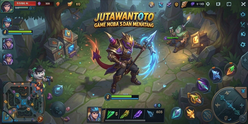 Tampilan mendebarkan gameplay JUTAWANTOTO dalam aksi MOBA.