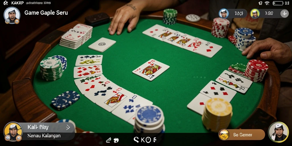 Screenshot tampilan gameplay seru dalam KAKRP yang menampilkan fitur Gaple.