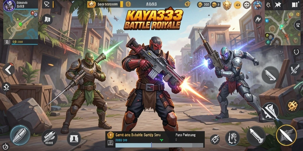 Tampilan gameplay KAYA33 yang intens dan seru dalam pertarungan Battle Royale.