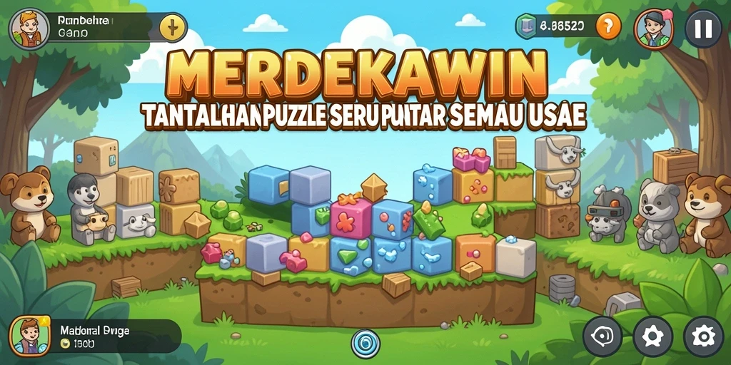 Screenshot gameplay MERDEKAWIN menampilkan puzzle yang penuh warna.