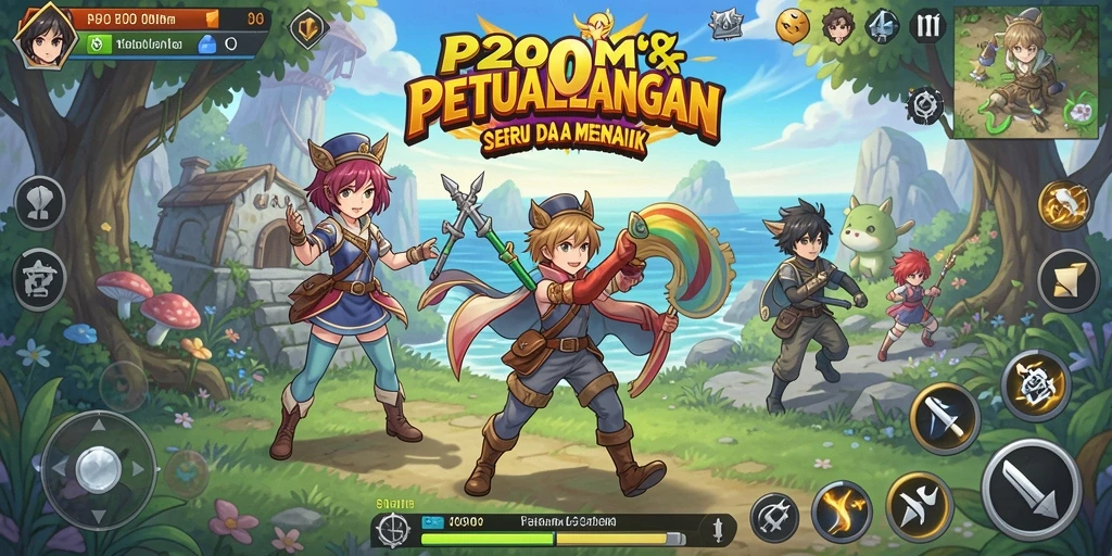 Screenshot gameplay P200M yang menampilkan karakter Anime dalam pertempuran.