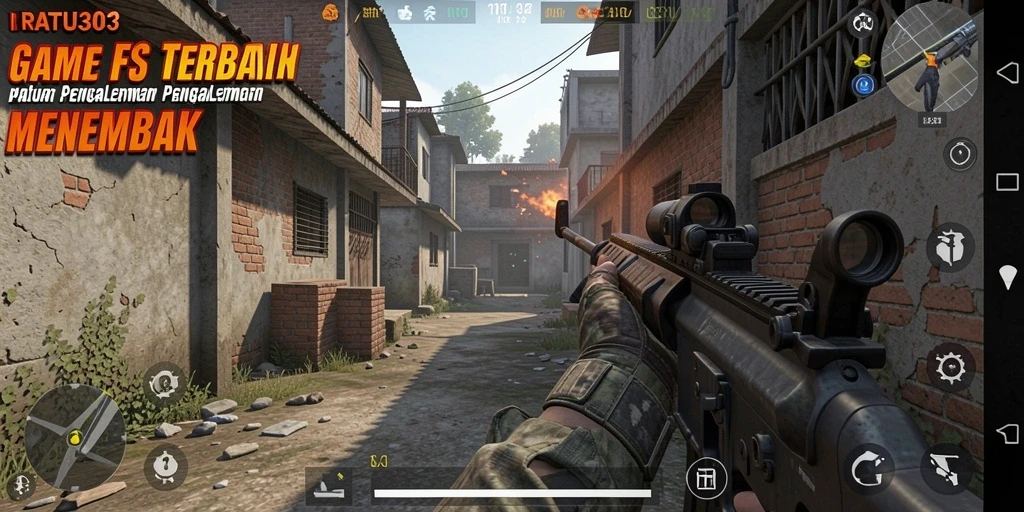 Screenshot utama RATU303 menampilkan aksi seru di medan tempur FPS.