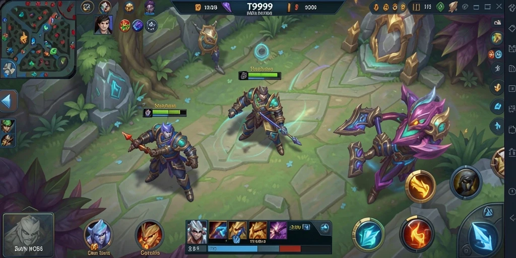 Tangkapan layar T9999 menunjukkan pertempuran seru dalam arena MOBA.