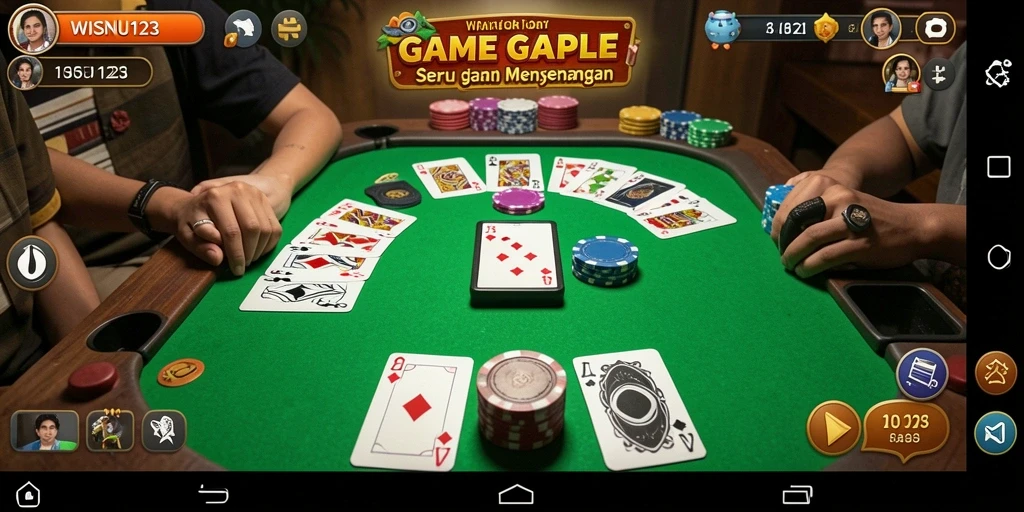Tampilan gameplay seru WISNU123 di dalam permainan Gaple.