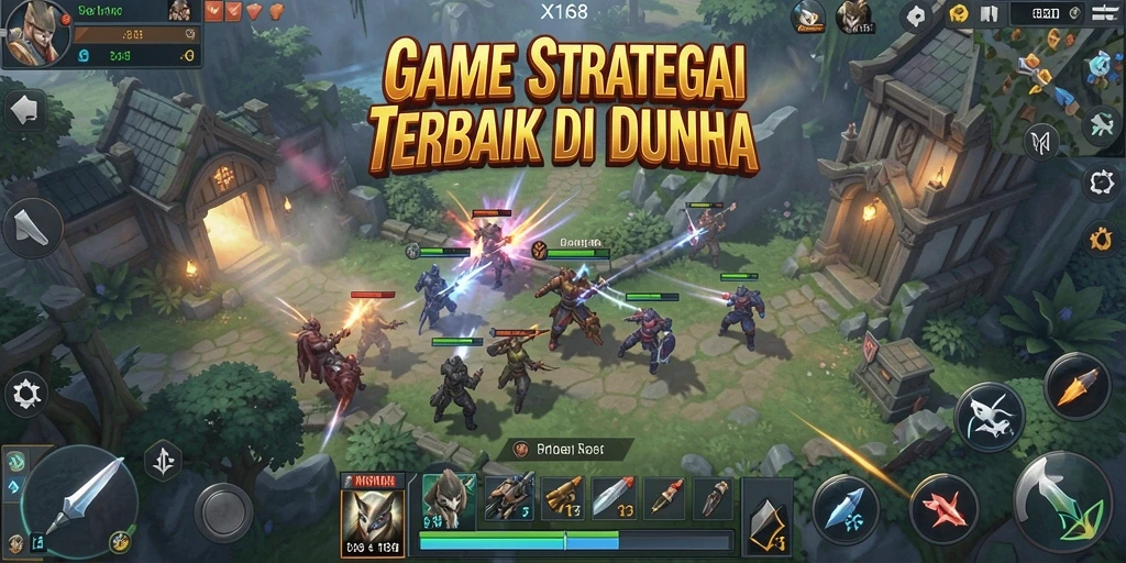 Screenshot menunjukkan pertempuran mendebarkan dalam game SLG X168.